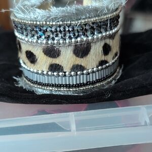 Leopard Print and Silver Beaded Women's Bracelet